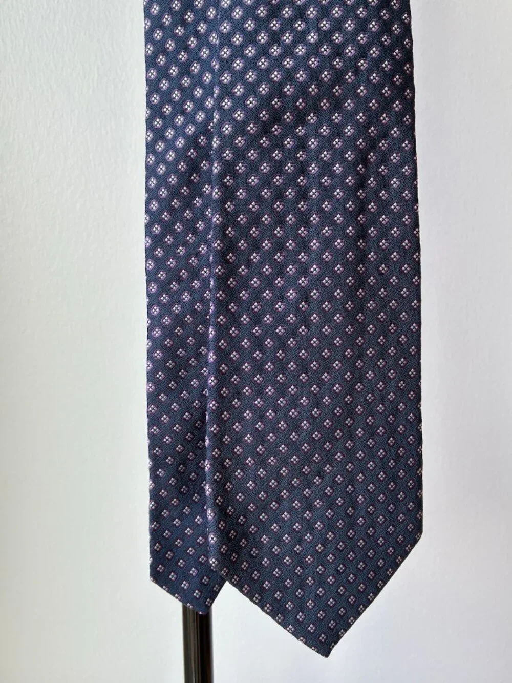 J. Crew Silk Navy, Purple, & White Diamond Tie - Handmade